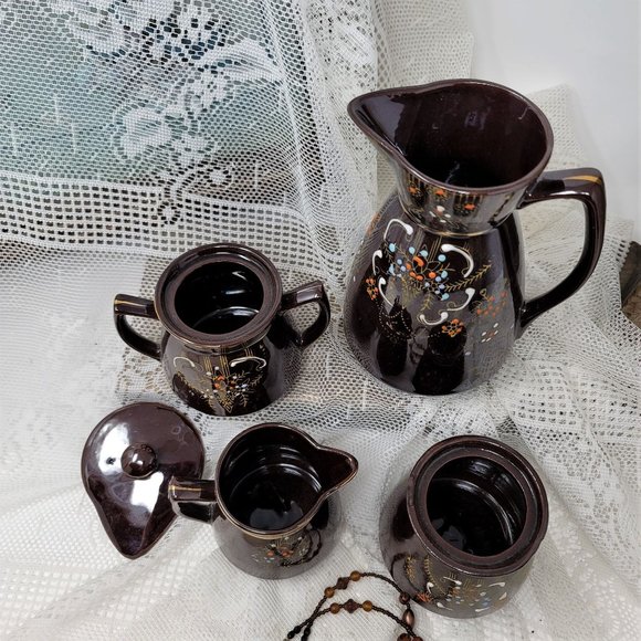 Japanese Moriage Redware Tea Set, Coffee Set Vintage - Picture 8 of 9